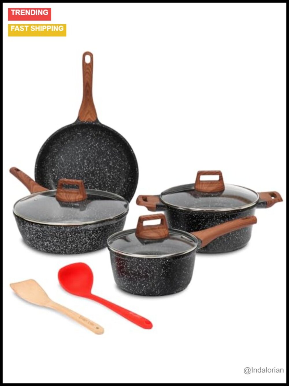 Granite Coating Nonstick 9 Pc Cookware Set Pots Pans Induction Compatible PFOA